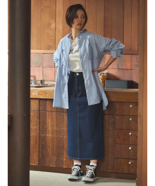 Green Parks 胸元ポケットイージーケアストライプシャツ Multi