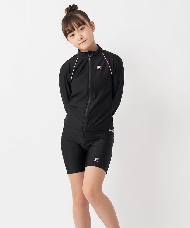 OP／FILA 【FILA】スタンドカラー長袖フルジップラッシュガード ブラック×ピンク