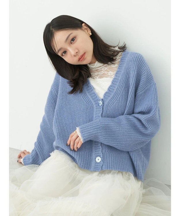 earth music&ecology スカラップニットカーディガン Blue