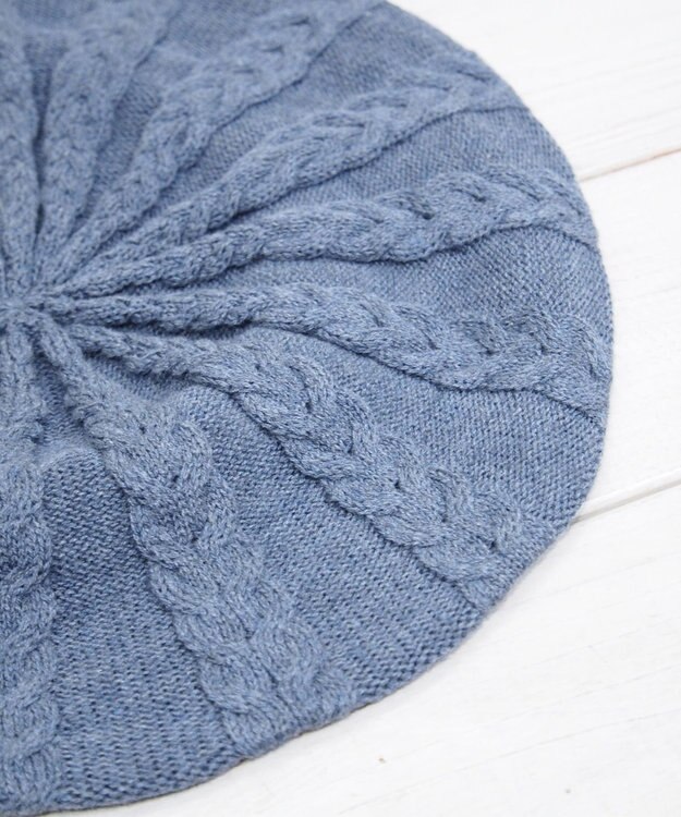 石田製帽 オーガニックコットン アラン編みベレー デニムブルー