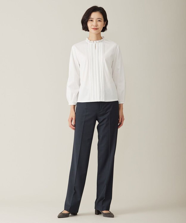 J.PRESS LADIES S 【吸水速乾】プレーティングジャージー フリル襟 カットソー ホワイト系1