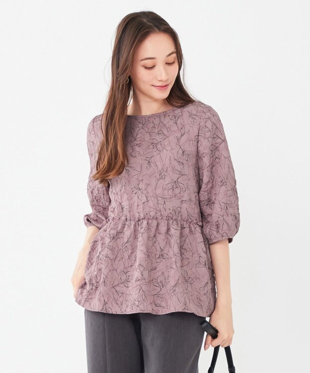 ANY SIS 【洗える】フラワーフクレジャガード ブラウス  モカピンク×スレート