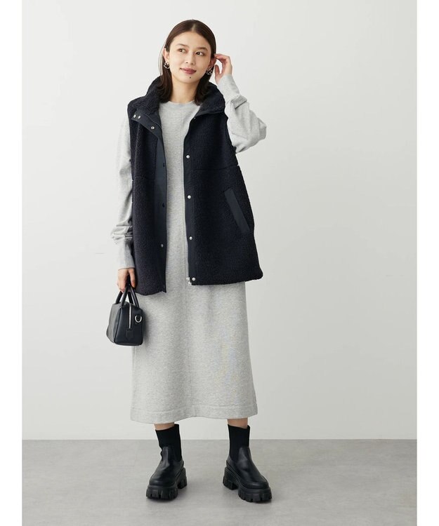 Green Parks ボアミドル丈ベスト Black