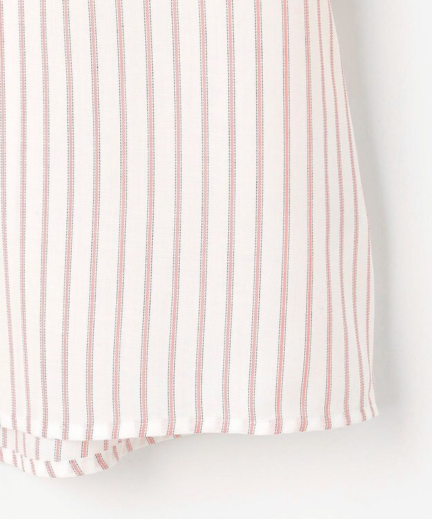 J.PRESS LADIES S 【洗える】ウォッシャブルキュプラツイル キーネック ブラウス ホワイト×ピンク系