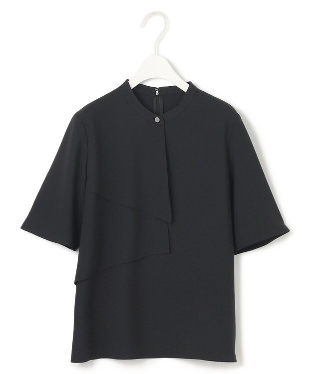 ICB 【洗える】ストレッチジョーゼット ラッフルデザインブラウス ブラック系