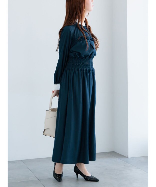 Te chichi バイカラーシャーリングワンピース ネイビー