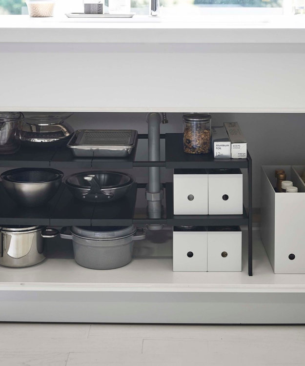 tower 伸縮シンク下ラック 2段 タワー D30 ブラック ブラック