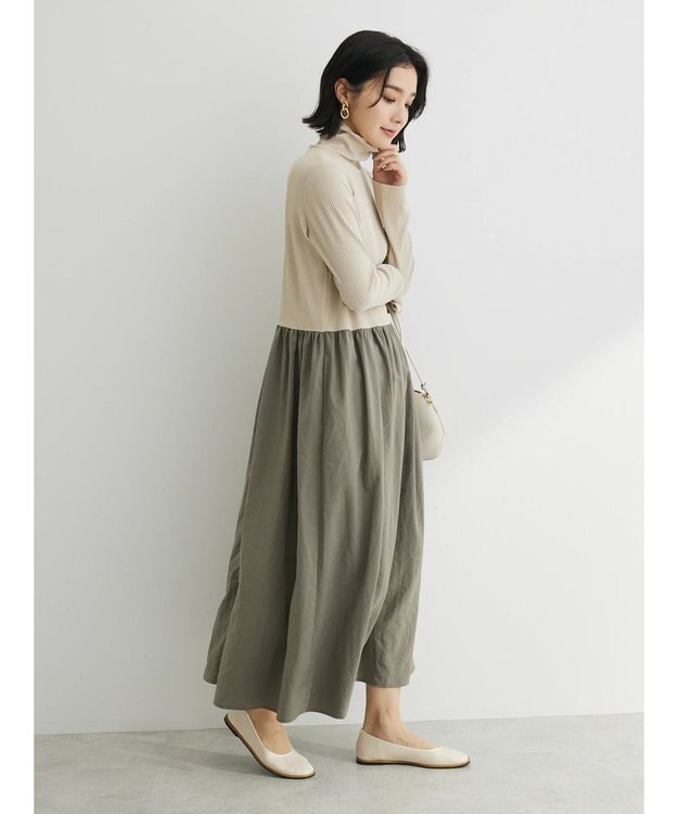 Green Parks ・ＳＵＧＡＲ　ＳＰＯＯＮ　ハイネックギャザーワンピース Beige