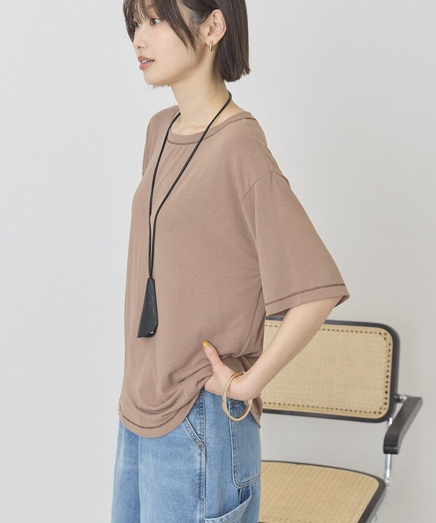 AMERICAN HOLIC 【先行予約】【マルチ機能】配色ステッチルーズTシャツ Mocha