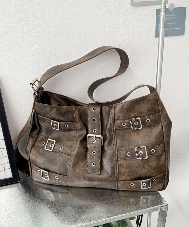 WEGO ベルトデザインBIGショルダー ブラウン