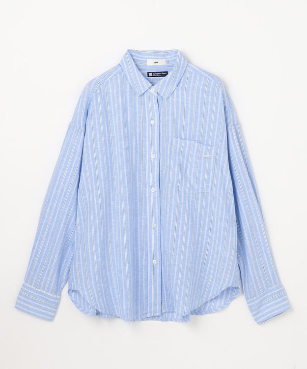 ANY 【Sサイズあり】ヨーロピアンリネンオーバーシャツ ライトブルーストライプ