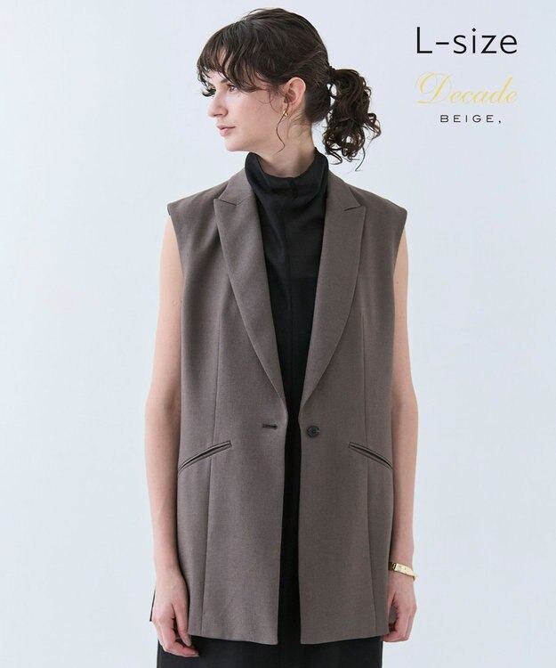 BEIGE， 【L-size・洗える】CAROLE / リネンライクノースリーブジレジャケット Mocha