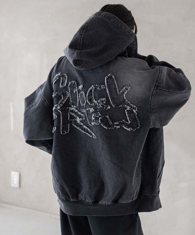 WEGO ヴィンテージウォッシュBIGフードブルゾン ブラック