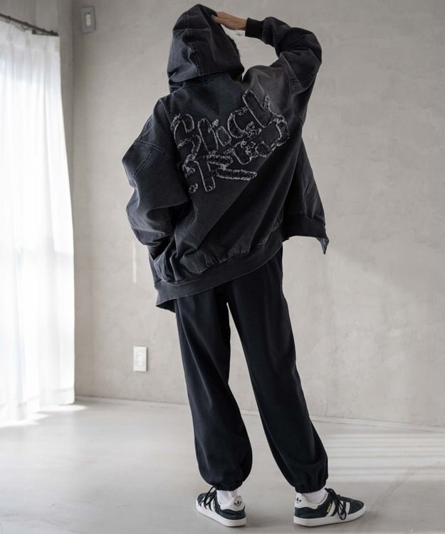 WEGO ヴィンテージウォッシュBIGフードブルゾン ブラック