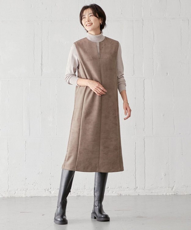 J.PRESS LADIES 【洗える】ダンボールスエード ジャンパースカート ブラウン系