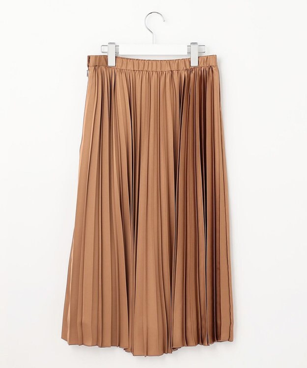 自由区 【洗える】ロイヤルサテン プリーツスカート キャメル系