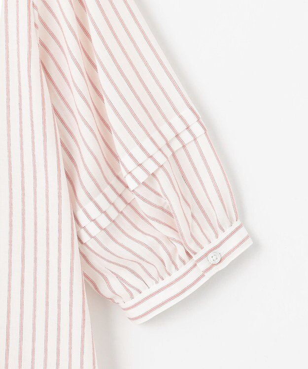 J.PRESS LADIES S 【洗える】ウォッシャブルキュプラツイル キーネック ブラウス ホワイト×ピンク系