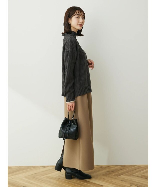 Green Parks 袖ラインカノコ編みニットプルオーバー Dark Gray