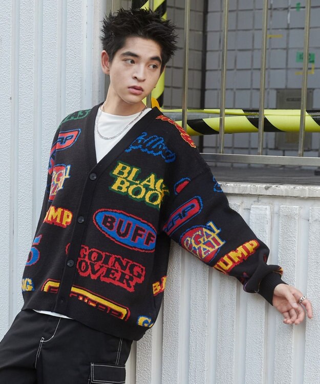 WEGO リラックスフィットパターンカーディガン ブラック