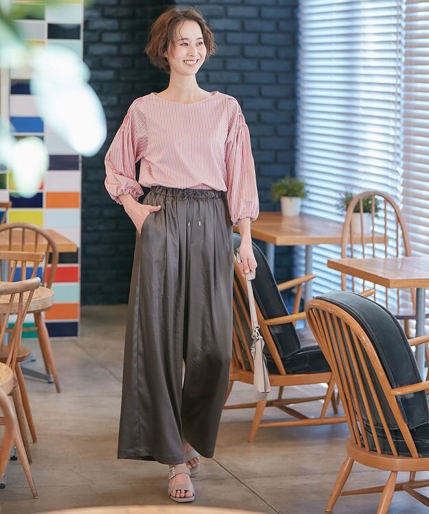 自由区 L 【洗える】チンツサテンタンブラー ワイドパンツ グレー系