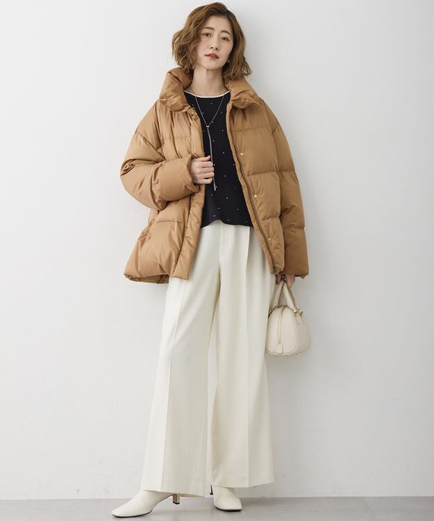 23区 L 【Oggi掲載】シレータフタ ハイネック ショート ダウンコート キャメル系