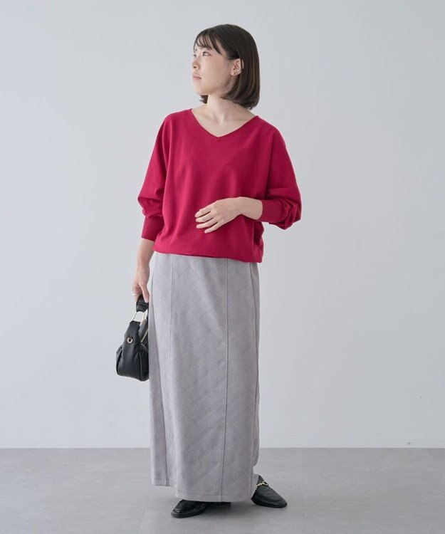 Green Parks 洗える　Ｖネックドルマンニットプルオーバー Rose