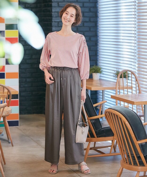 自由区 L 【洗える】チンツサテンタンブラー ワイドパンツ グレー系