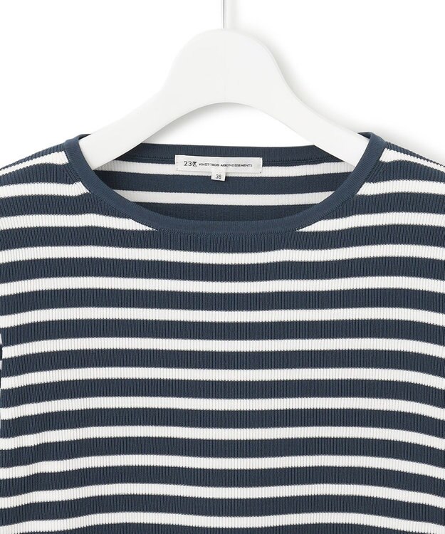 23区 【洗える】ラスターコットンポリエステル ボーダー ニット ブルーボーダー