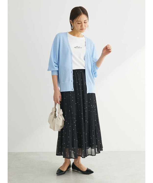 Green Parks シフォンプリーツスカート Dot Black