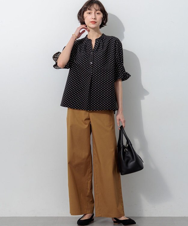 23区 L 【WEB&一部店舗限定/洗える】ドットプリント サッカー ブラウス ブラック系