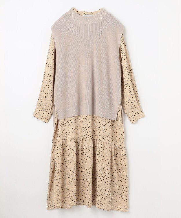 ANY 【セットアイテム】ニットベスト×ワンピース SET ベージュ×ベージュドット