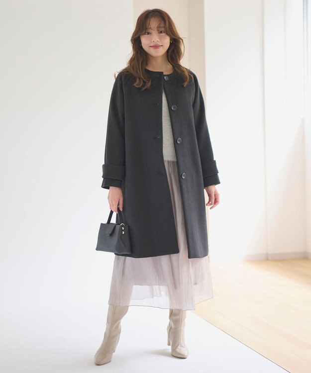 Feroux 【洗える】ニット×フレアスカート セットアップ ライトグレー系