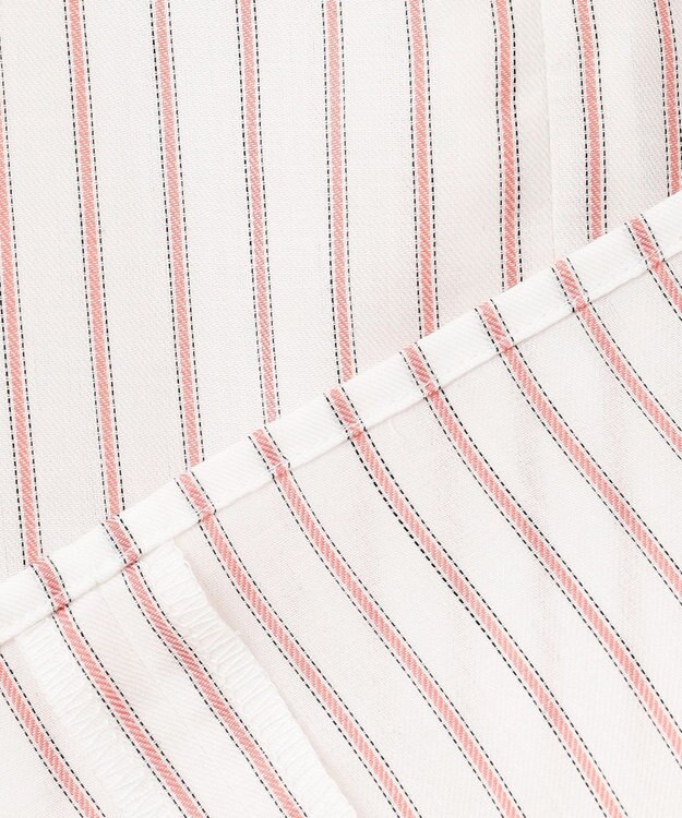 J.PRESS LADIES S 【洗える】ウォッシャブルキュプラツイル キーネック ブラウス ホワイト×ピンク系