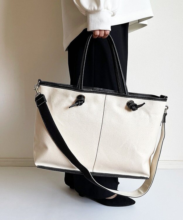 Hekhèr Le Style de Vie 【日本製 / A4サイズ対応/2WAY】コットンキャンバス×シュリンクレザー ノットトートバッグ large ブラック