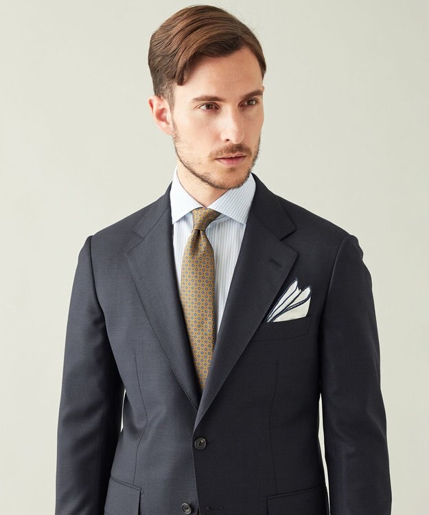 GOTAIRIKU 【形態安定】プレミアムプリーツシャツ＿ワイドカラーストライプ サックスブルー系1