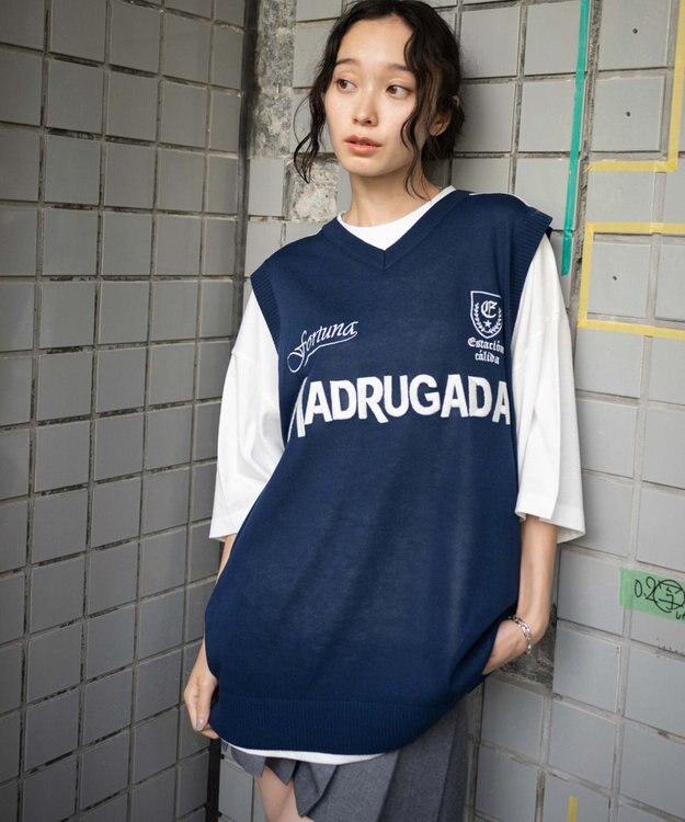 WEGO 【ユニセックス着用ITEM/2点セット】アンサンブルゲームロゴニットベスト ネイビー