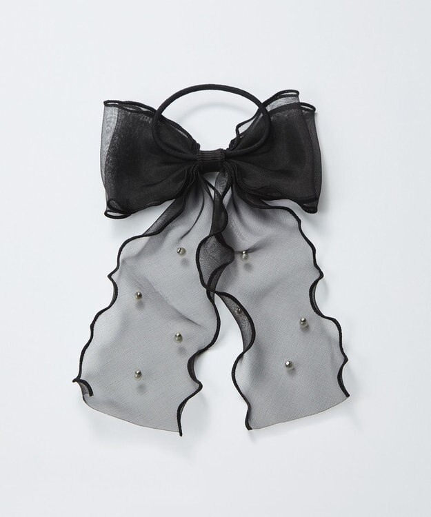 Phoebe フレアリボンドットパールヘアゴム　ブラック ブラック