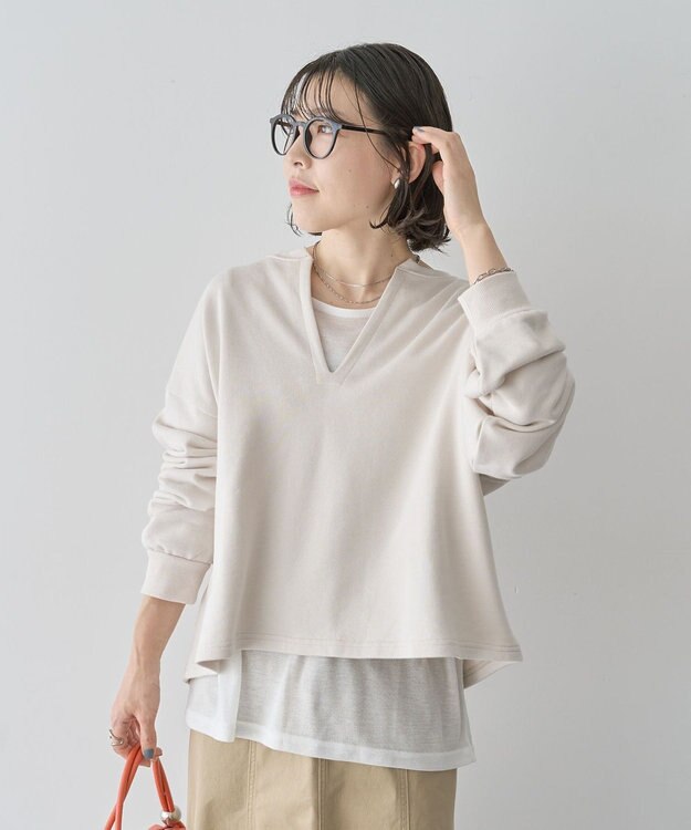 Green Parks ＳＥＴ２点　深Ｖネック裏毛＋プルオーバー Ecru