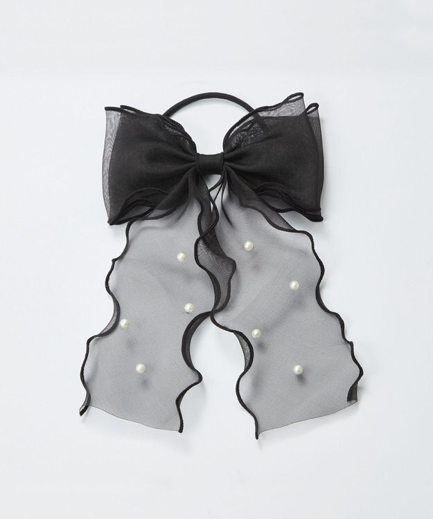 Phoebe フレアリボンドットパールヘアゴム　ブラック ブラック