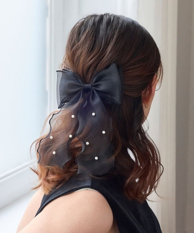Phoebe フレアリボンドットパールヘアゴム　ブラック ブラック