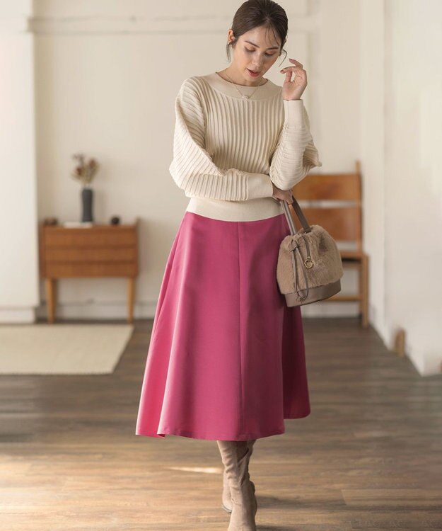 組曲 L マットサテンノーブルスカート フューシャピンク系