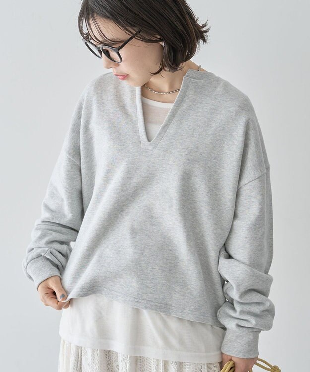 Green Parks ＳＥＴ２点　深Ｖネック裏毛＋プルオーバー Gray Mixture