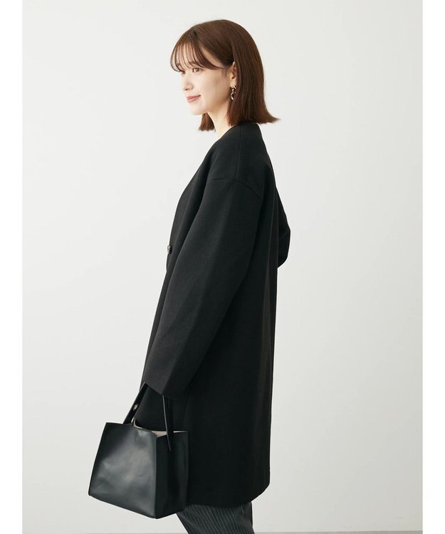 Green Parks 洗えるＶネックミディ丈コート Black