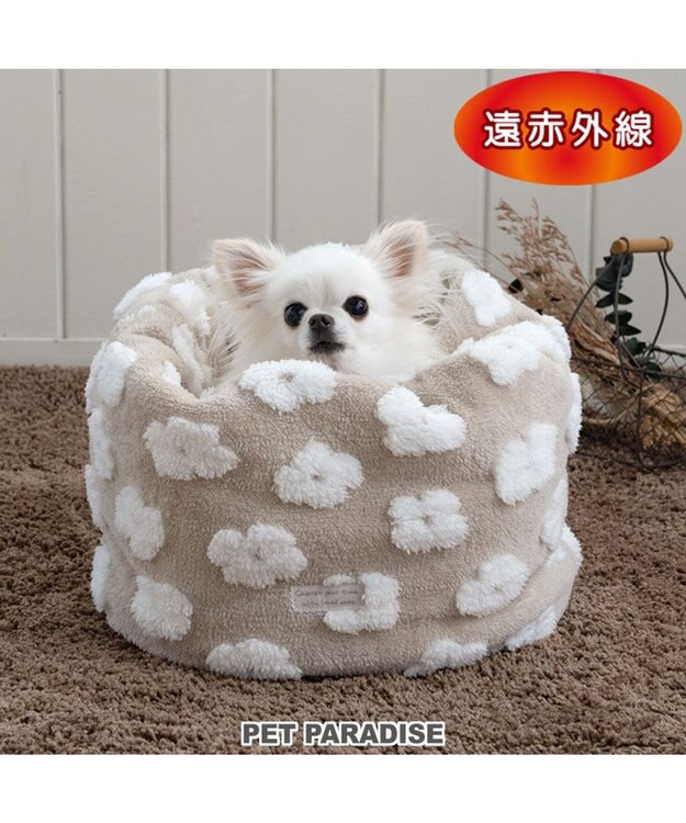PET PARADISE ペットパラダイス ボア 寝袋 筒形 《お花柄》 S 超小型犬 ベージュ