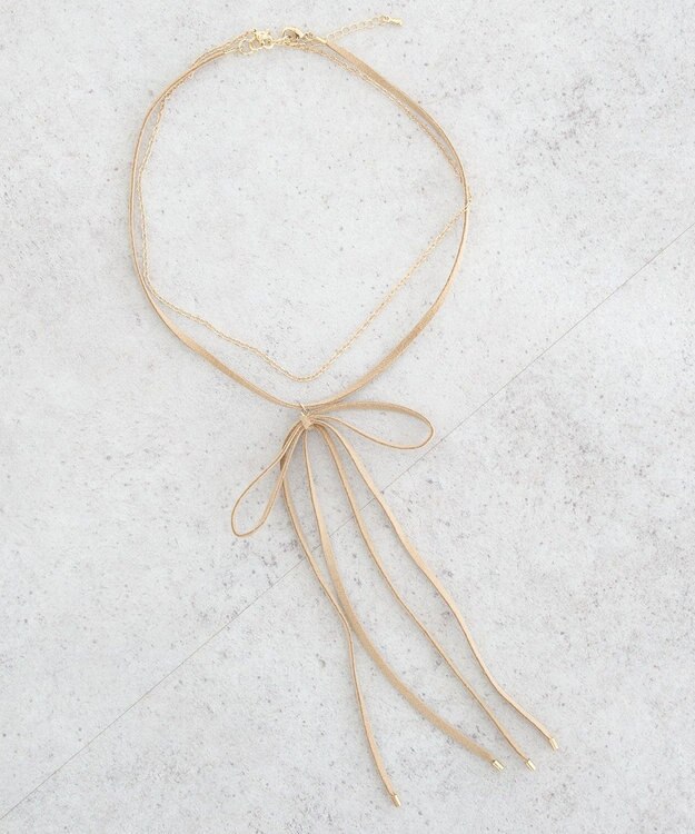 earth music&ecology スエードライクリボンネックレス Beige