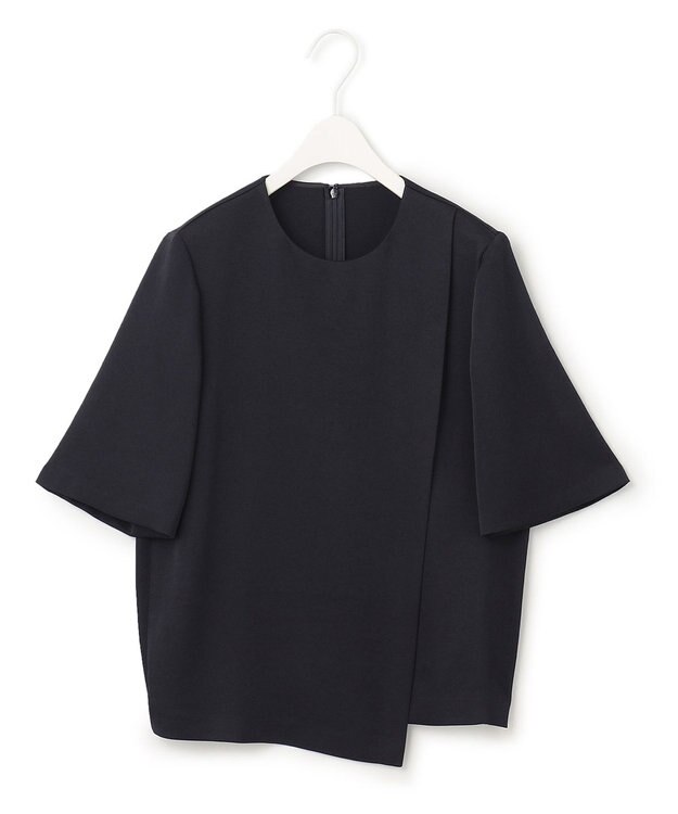 ICB 【洗える】 サテンクレープ Tブラウス ネイビー系