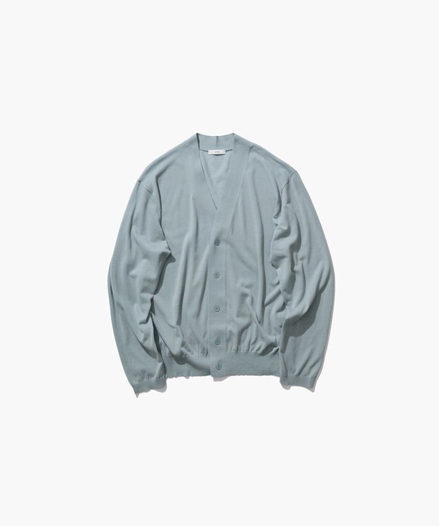 ATON HIGH TWIST COTTON | Ｖネックニットカーディガン BLUE GRAY
