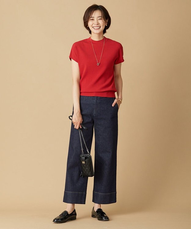 J.PRESS LADIES L 【洗える】 10oz Stretch Denim セミワイド パンツ ネイビー系