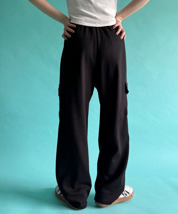 WEGO 【ウエストゴム】スウェットカーゴパンツ ブラック