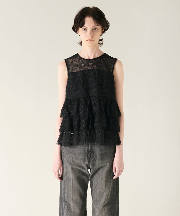 GRACE CONTINENTAL レースギャザートップ ブラック